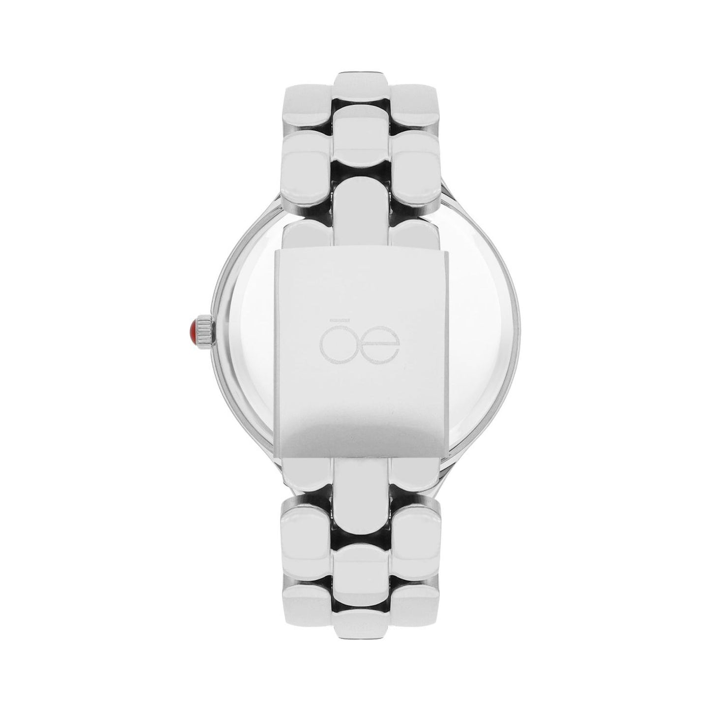 Reloj Analogo para Dama con Cristal Facetado, de Acero Inoxidable Color Plateado OE2439