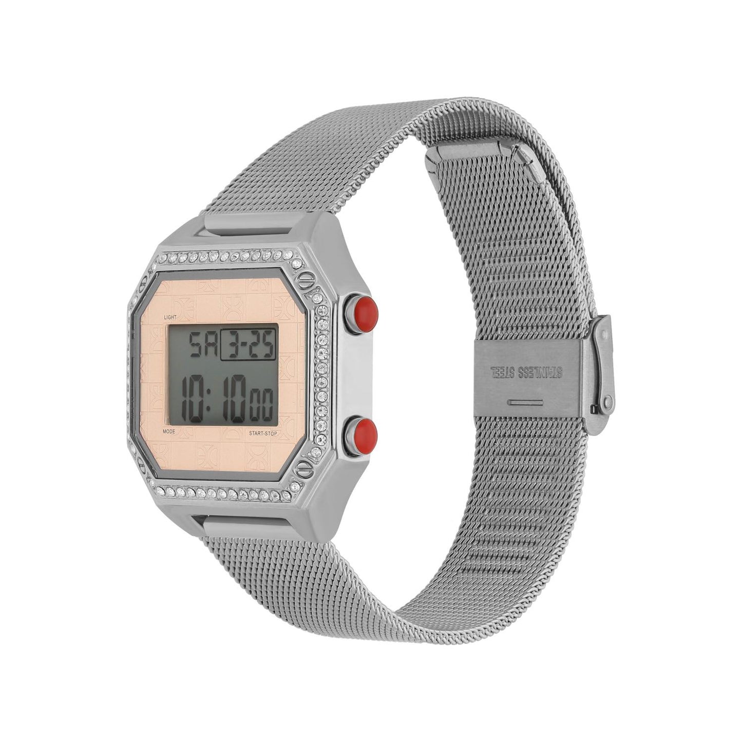 Reloj Digital Con Extensible De Mesh Pedrería En Bisel OE2335