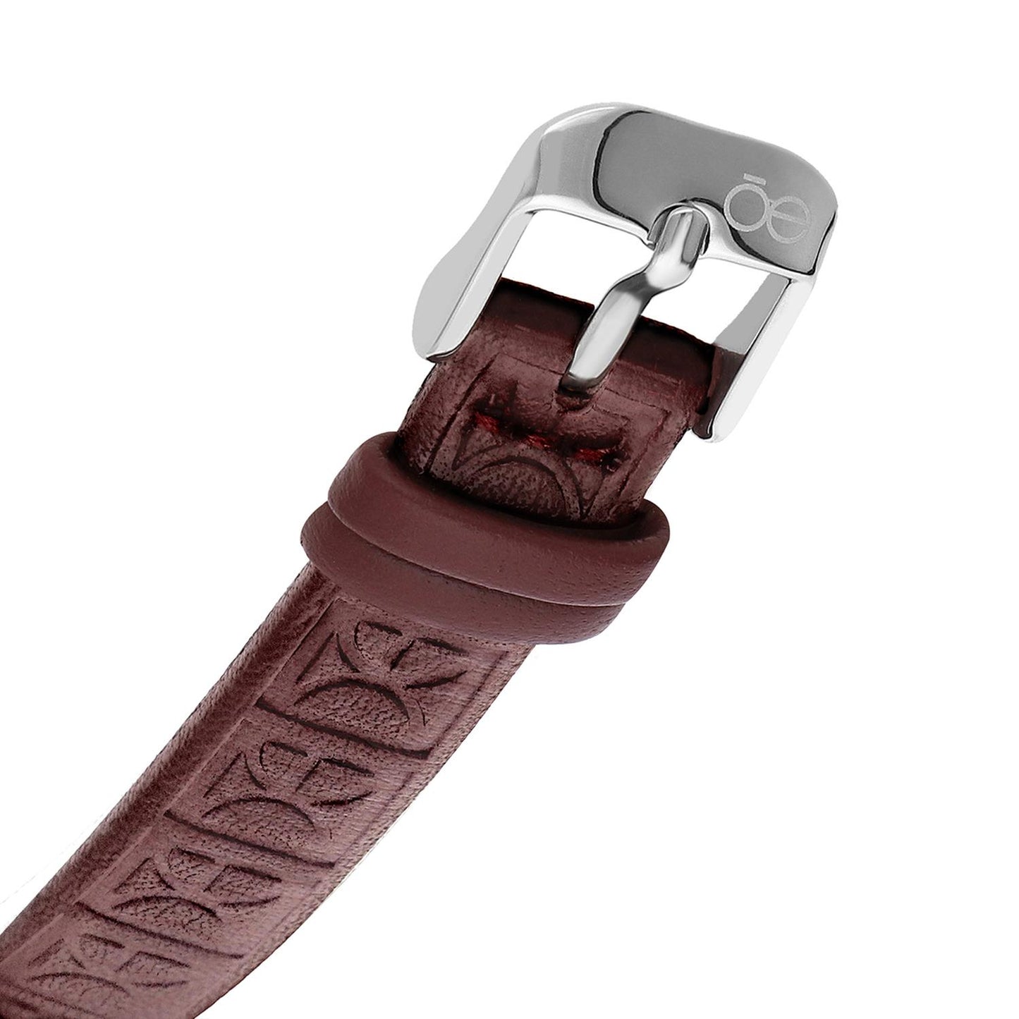 Reloj Análogo Cloe para Dama con Pedrería en Indicadores, Bisel Color Plateado y Correa de Tactopiel OE2437