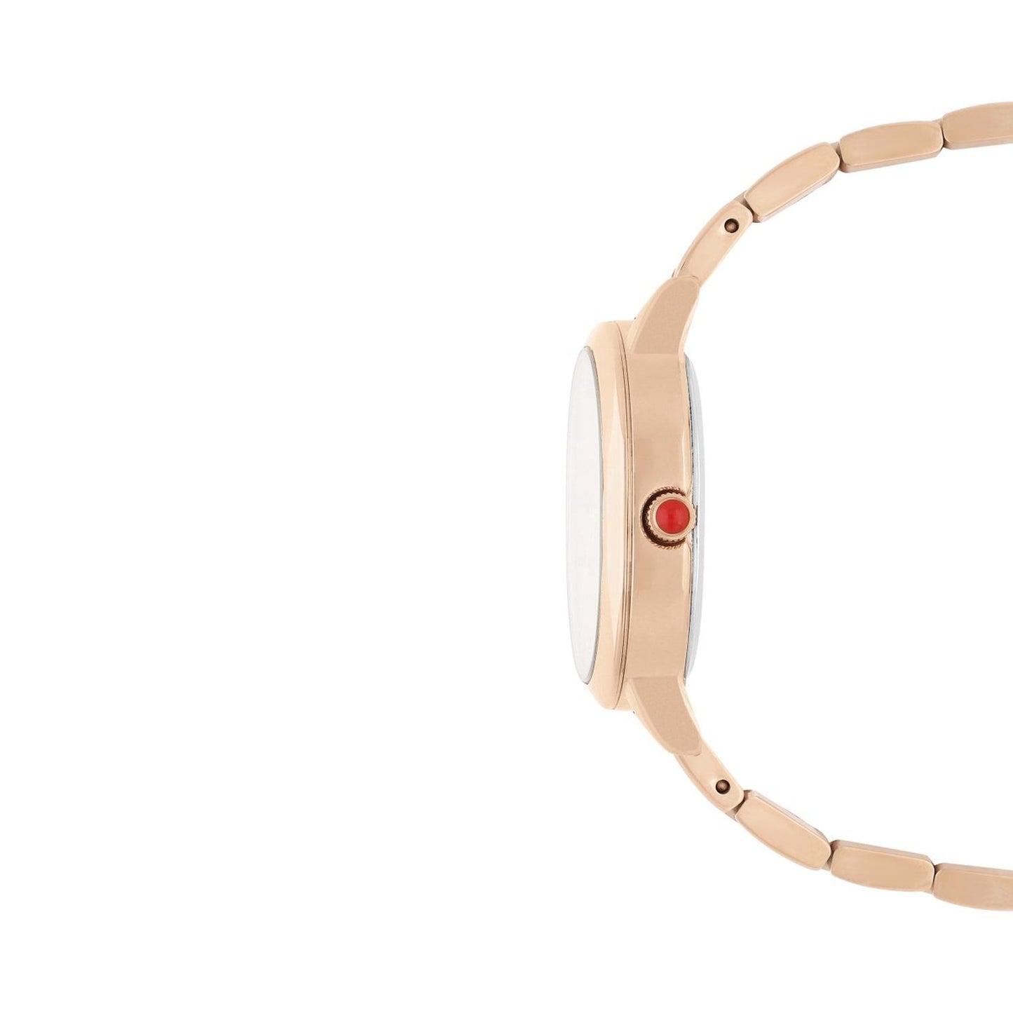 Reloj Analogo para Dama con Pedreria en Indicadores, Fondo Rosa y Extensible Color Plateado OE2440