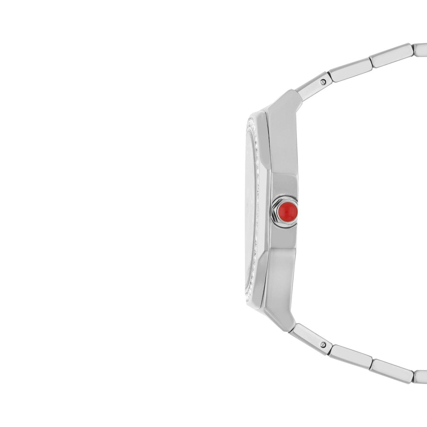 Reloj Cloe Analogo para Dama con Pedreria en Bisel, Simuladores y Extensible Color Plateado OE2443