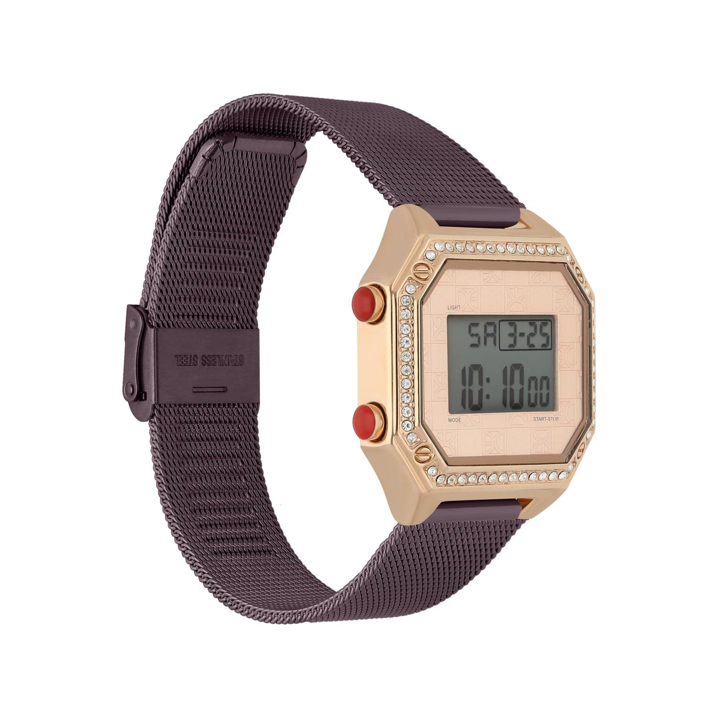 Reloj Digital Con Extensible De Mesh Pedrería En Bisel OE2335