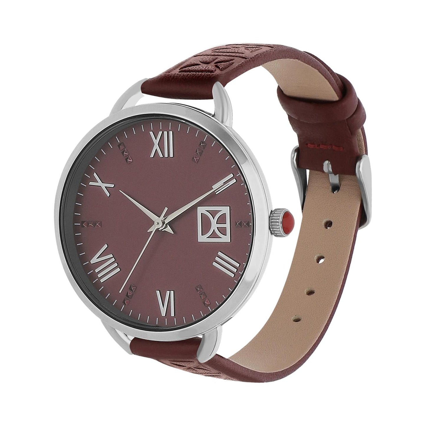 Reloj Análogo Cloe para Dama con Pedrería en Indicadores, Bisel Color Plateado y Correa de Tactopiel OE2437