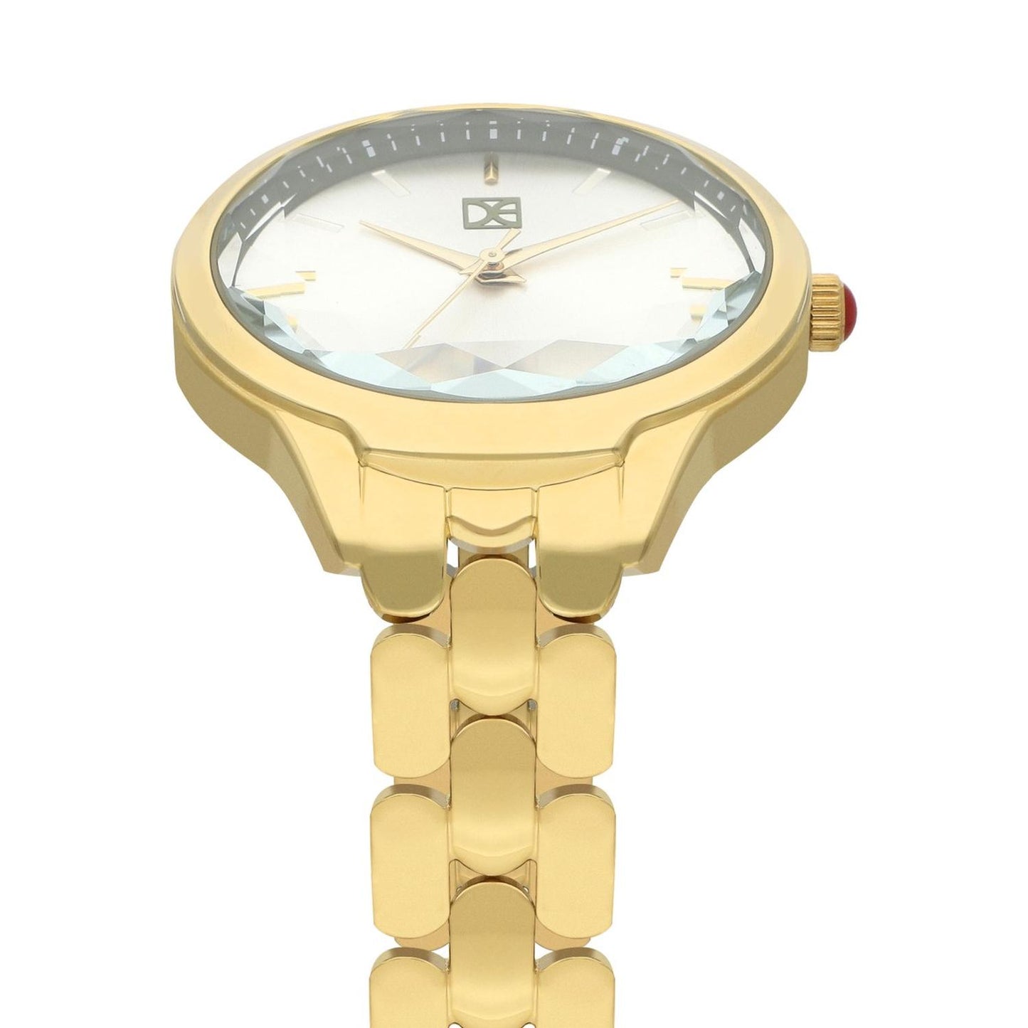 Reloj Analogo para Dama con Cristal Facetado, de Acero Inoxidable Color Plateado OE2439
