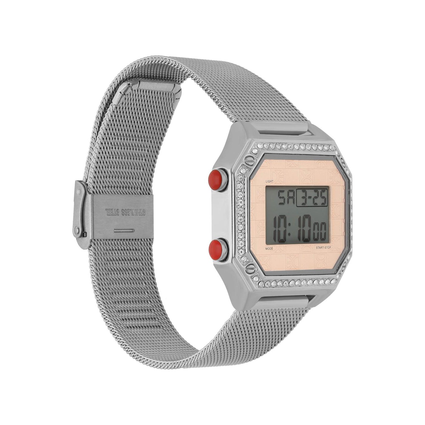 Reloj Digital Con Extensible De Mesh Pedrería En Bisel OE2335