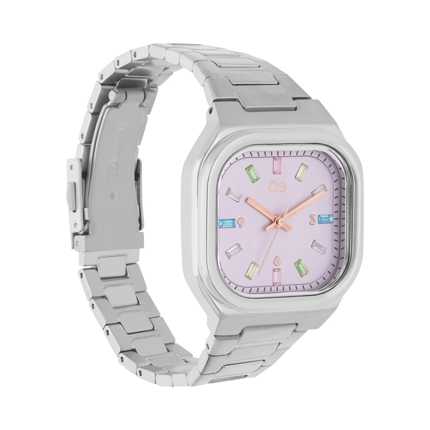 Reloj Cloe Análogo para Dama con Indicadores de Colores y Correa de Acero Inoxidable OE2433