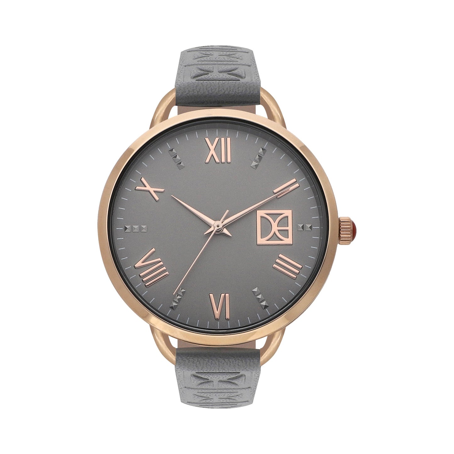 Reloj Análogo Cloe para Dama con Pedrería en Indicadores, Bisel Color Plateado y Correa de Tactopiel OE2437
