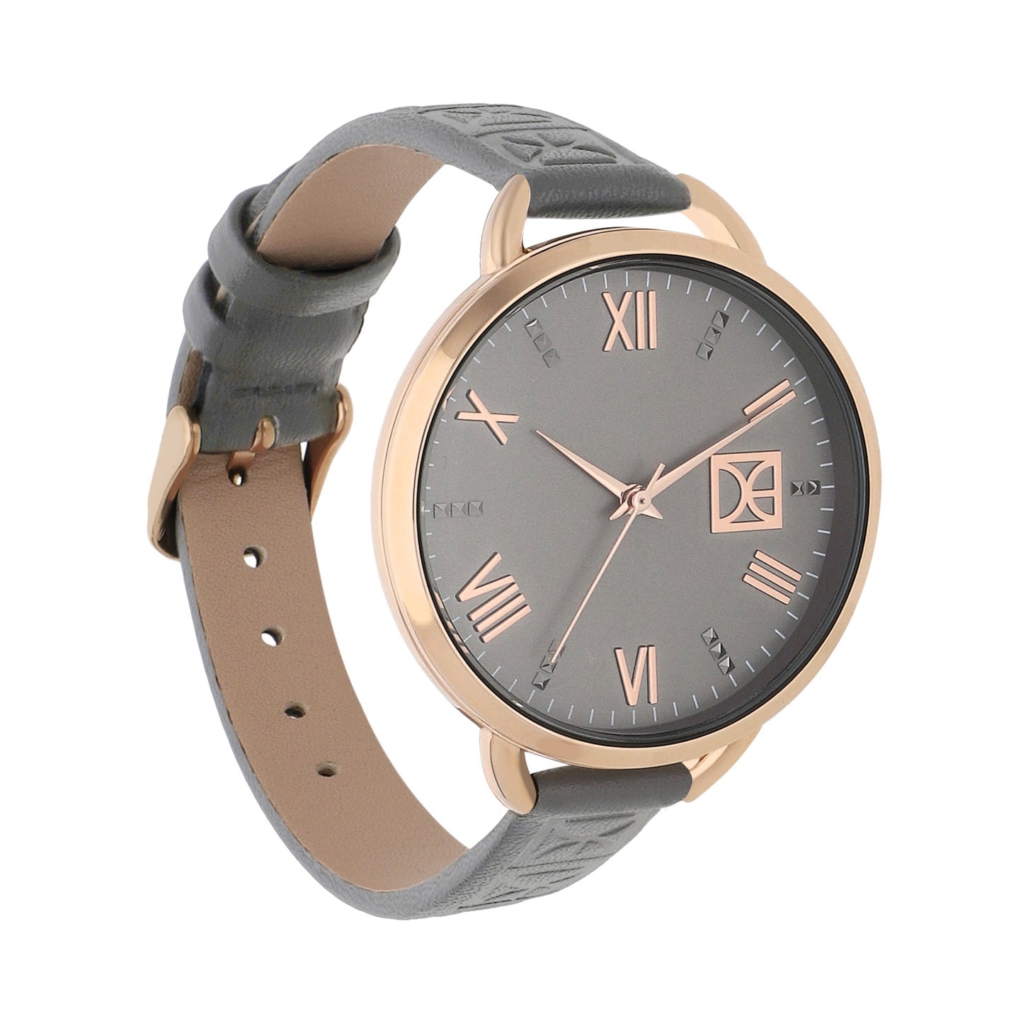 Reloj Análogo Cloe para Dama con Pedrería en Indicadores, Bisel Color Plateado y Correa de Tactopiel OE2437