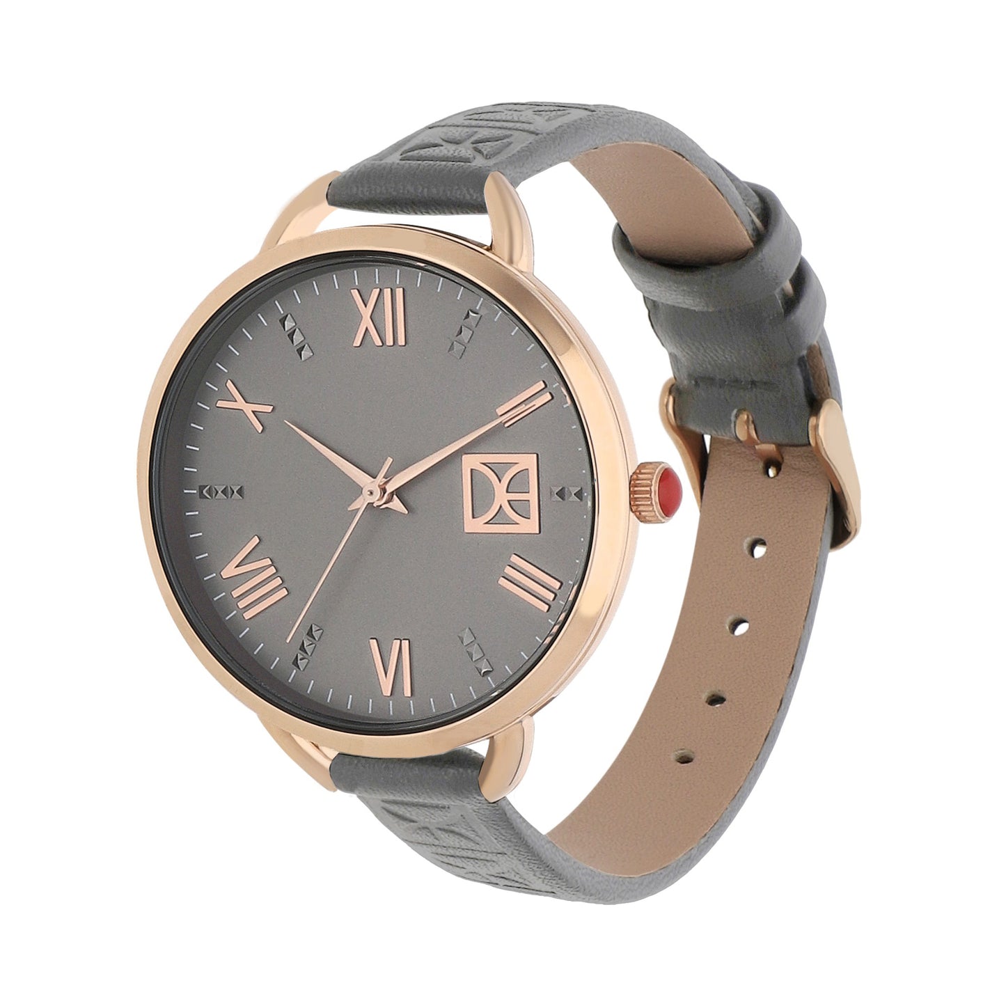 Reloj Análogo Cloe para Dama con Pedrería en Indicadores, Bisel Color Plateado y Correa de Tactopiel OE2437