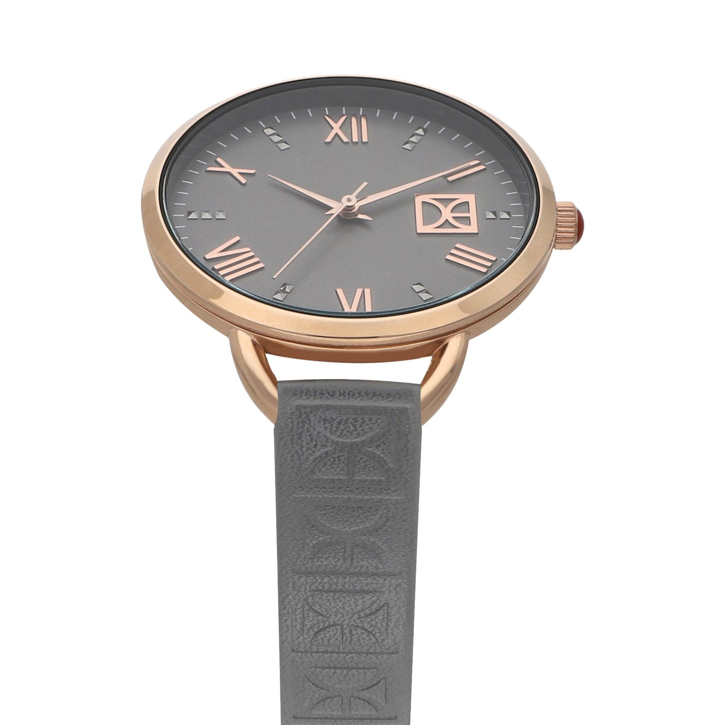 Reloj Análogo Cloe para Dama con Pedrería en Indicadores, Bisel Color Plateado y Correa de Tactopiel OE2437
