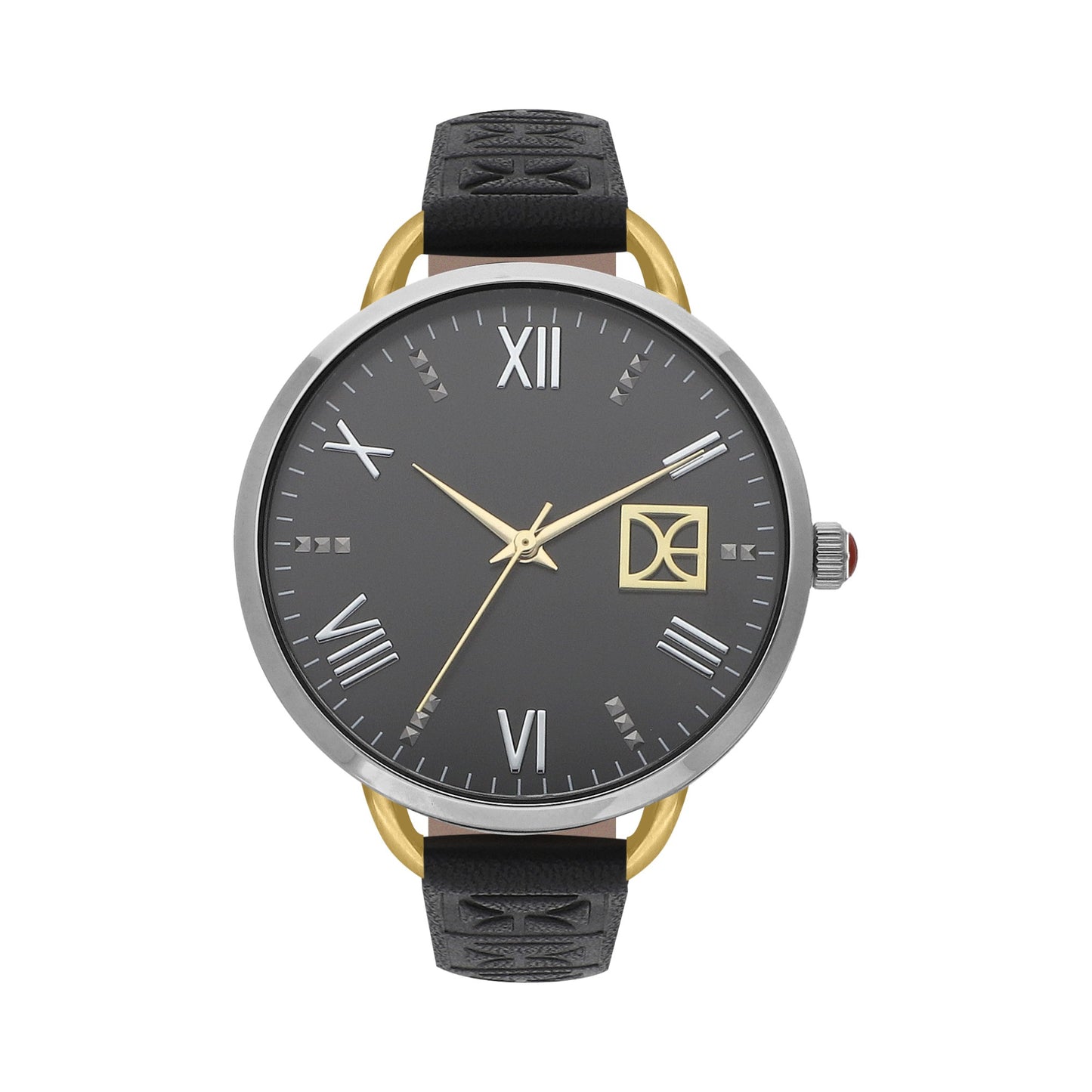 Reloj Análogo Cloe para Dama con Pedrería en Indicadores, Bisel Color Plateado y Correa de Tactopiel OE2437