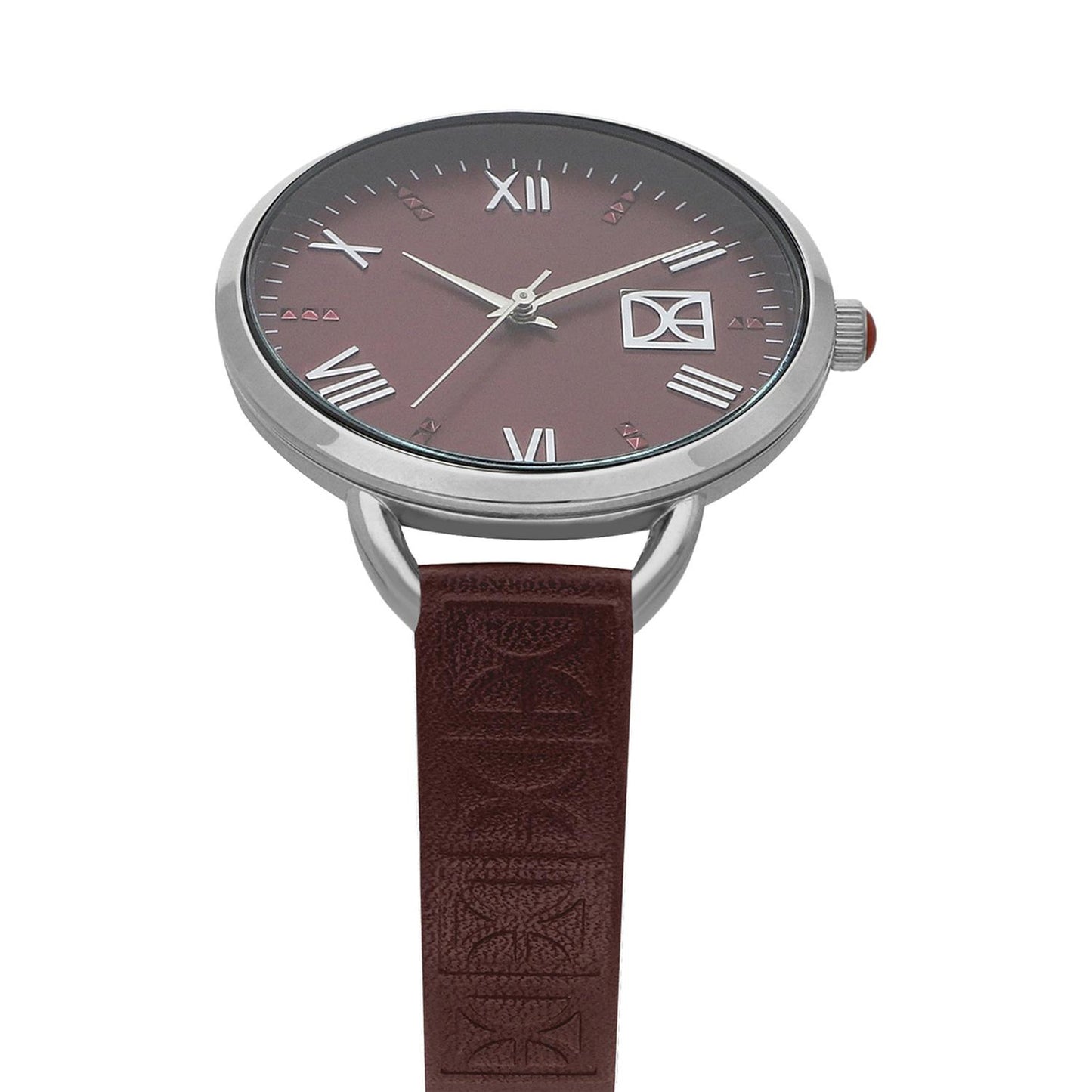 Reloj Análogo Cloe para Dama con Pedrería en Indicadores, Bisel Color Plateado y Correa de Tactopiel OE2437