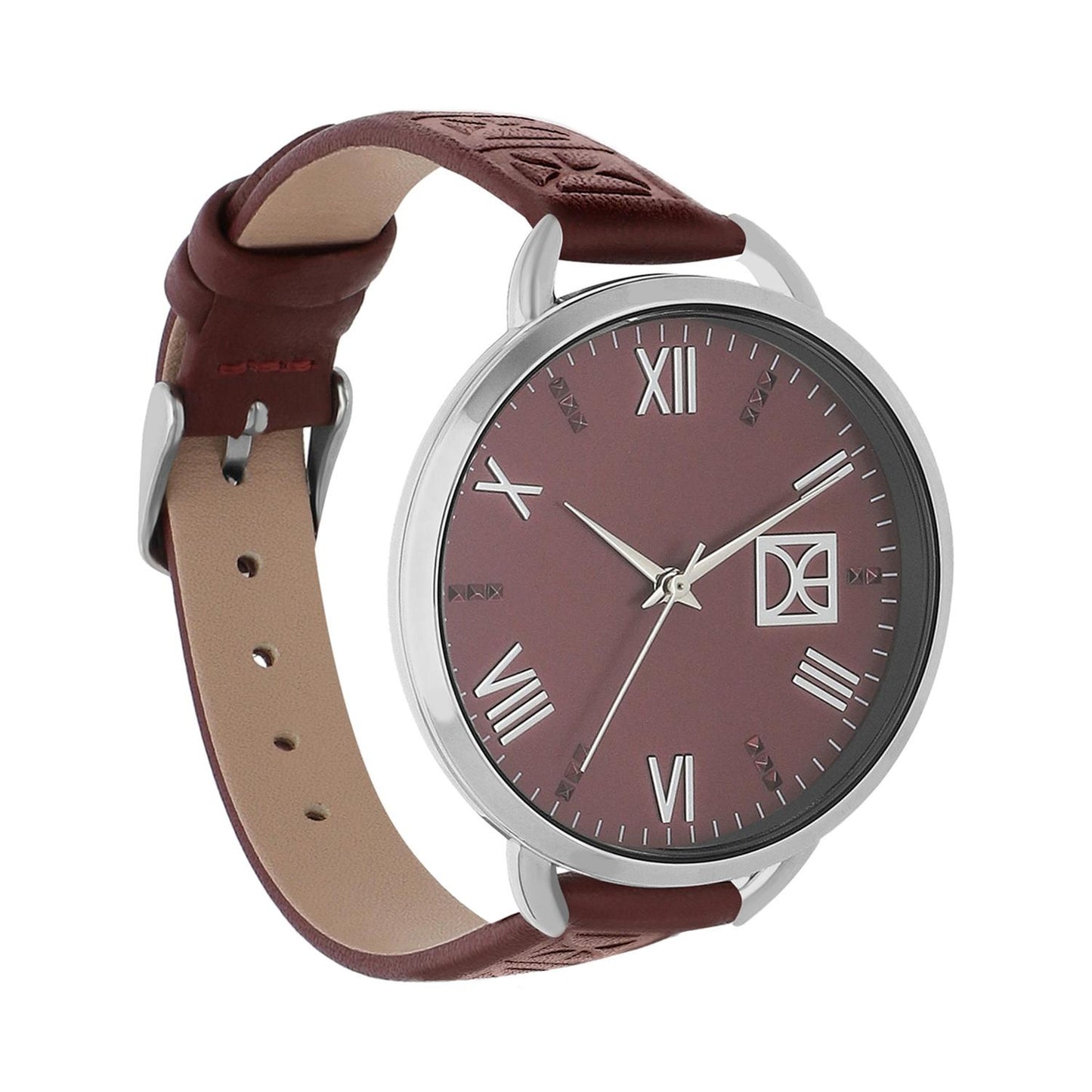 Reloj Análogo Cloe para Dama con Pedrería en Indicadores, Bisel Color Plateado y Correa de Tactopiel OE2437
