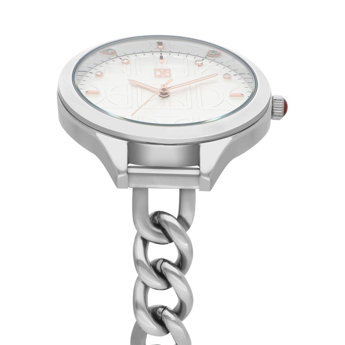 Reloj Para Dama con Pedrería en Indicadores y Correa de Metal Color Plateado OE2429
