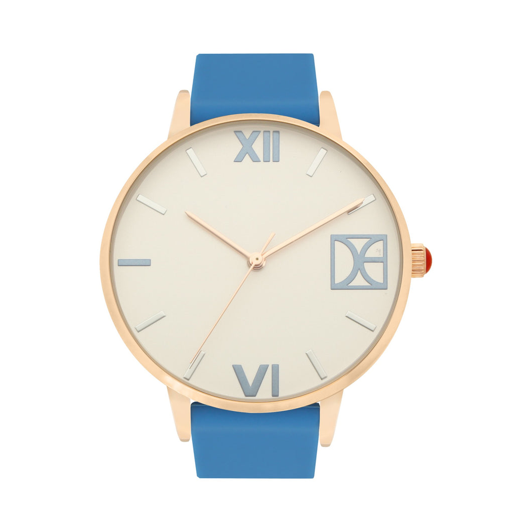 Reloj para dama color azul con caratula blanca  e indicadores de colores OE2408