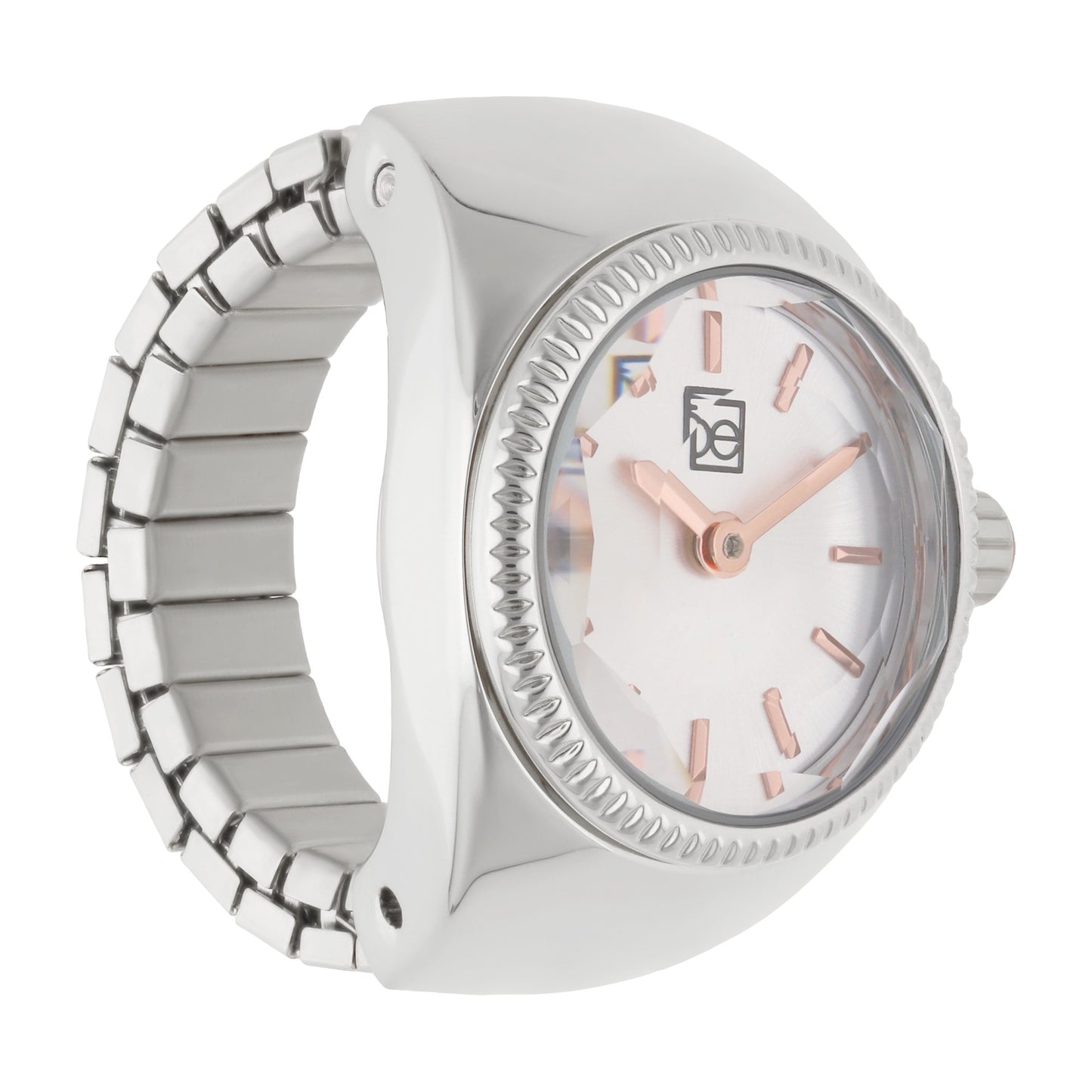 Reloj Anillo Cloe Análogo para Dama con Cristal Facetado y Extensible de Acero Inoxidable OE2541