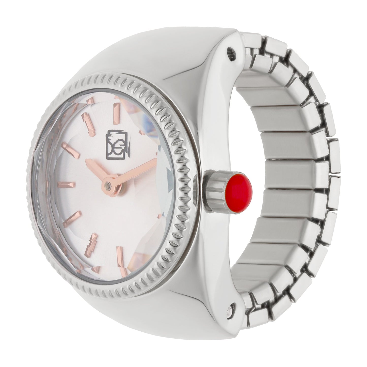 Reloj Anillo Cloe Análogo para Dama con Cristal Facetado y Extensible de Acero Inoxidable OE2541