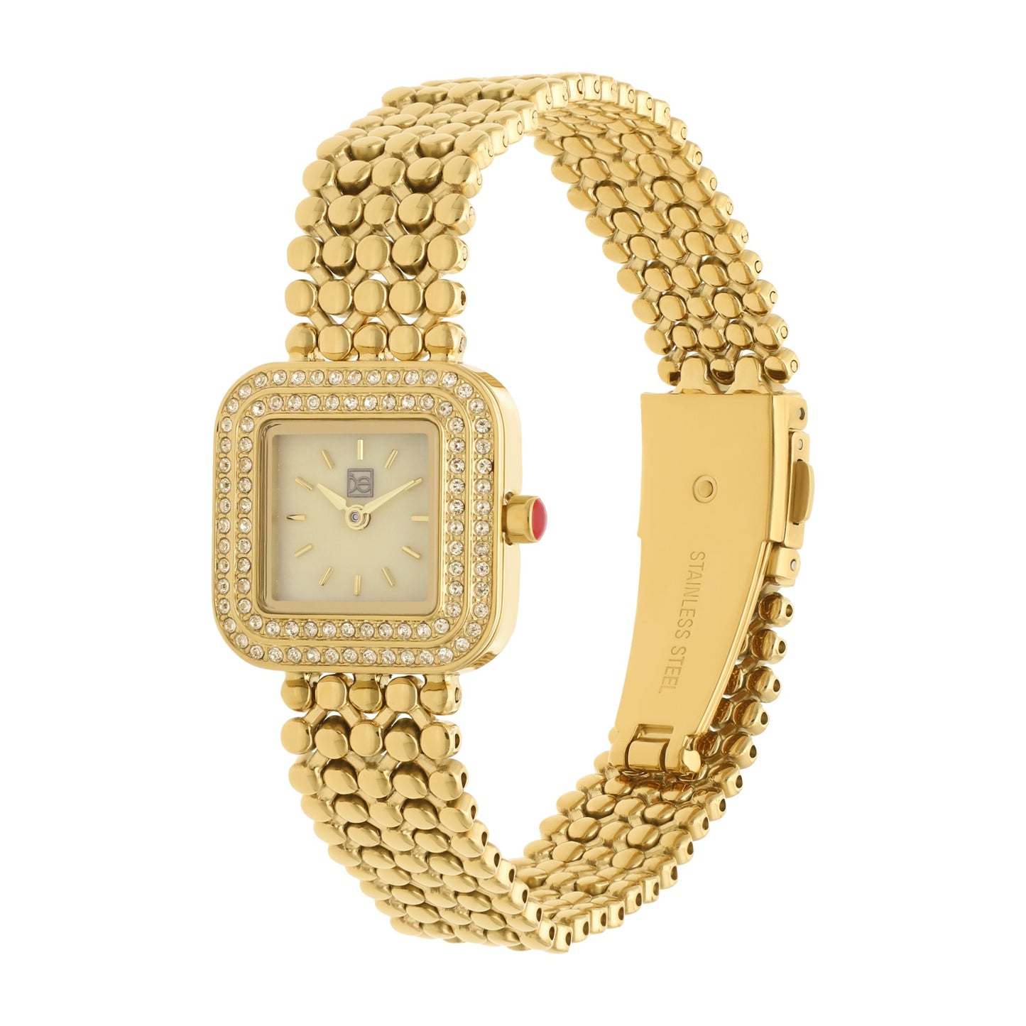 Reloj Cloe Análogo para Dama con Doble Pedrería en Bisel y Extensible de Acero Inoxidable OE2543
