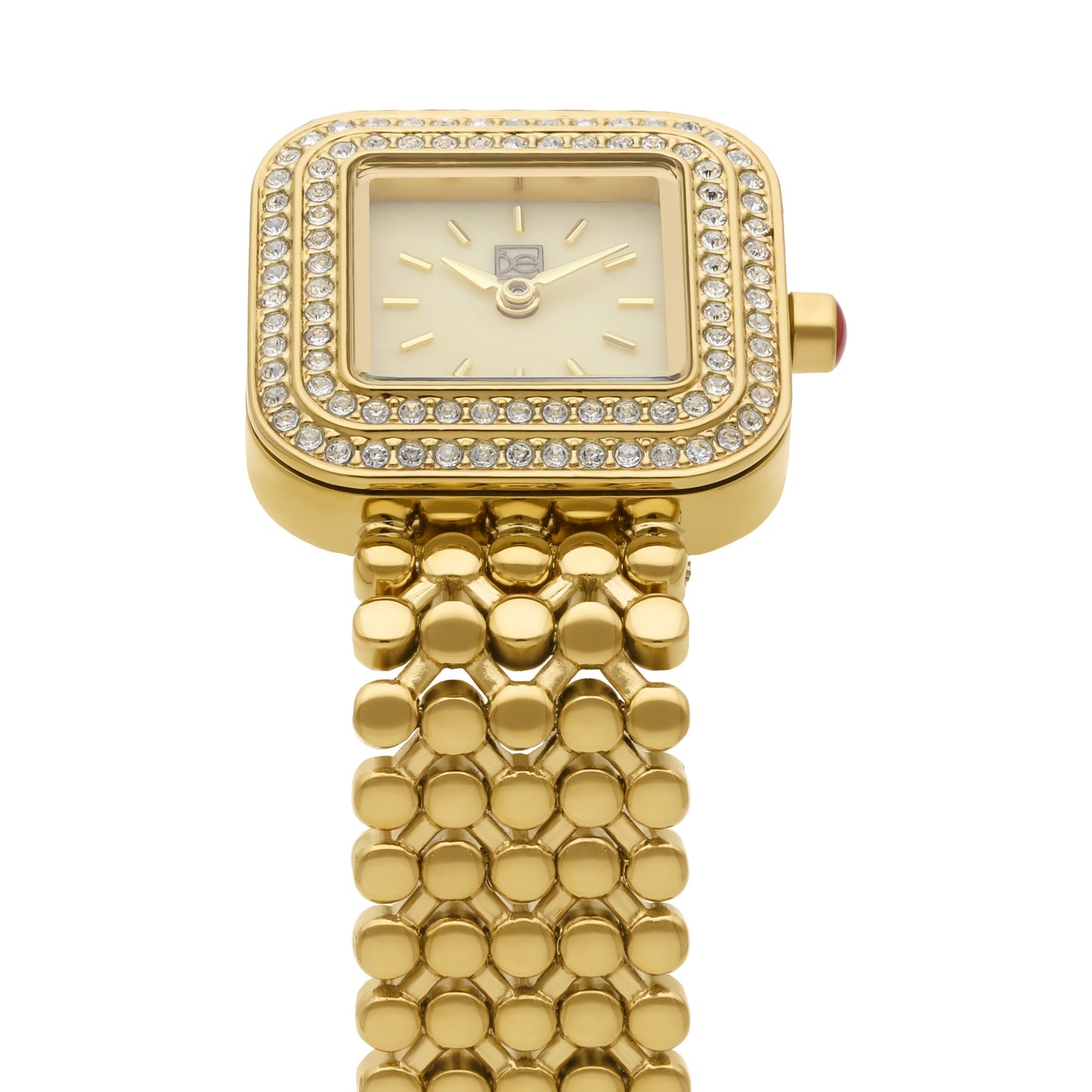 Reloj Cloe Análogo para Dama con Doble Pedrería en Bisel y Extensible de Acero Inoxidable OE2543