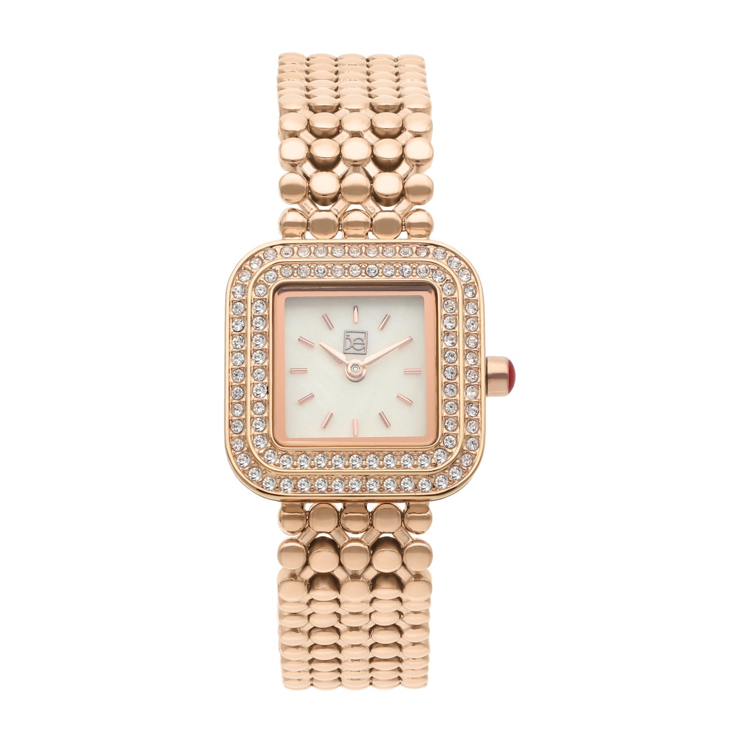 Reloj Cloe Análogo para Dama con Doble Pedrería en Bisel y Extensible de Acero Inoxidable OE2543