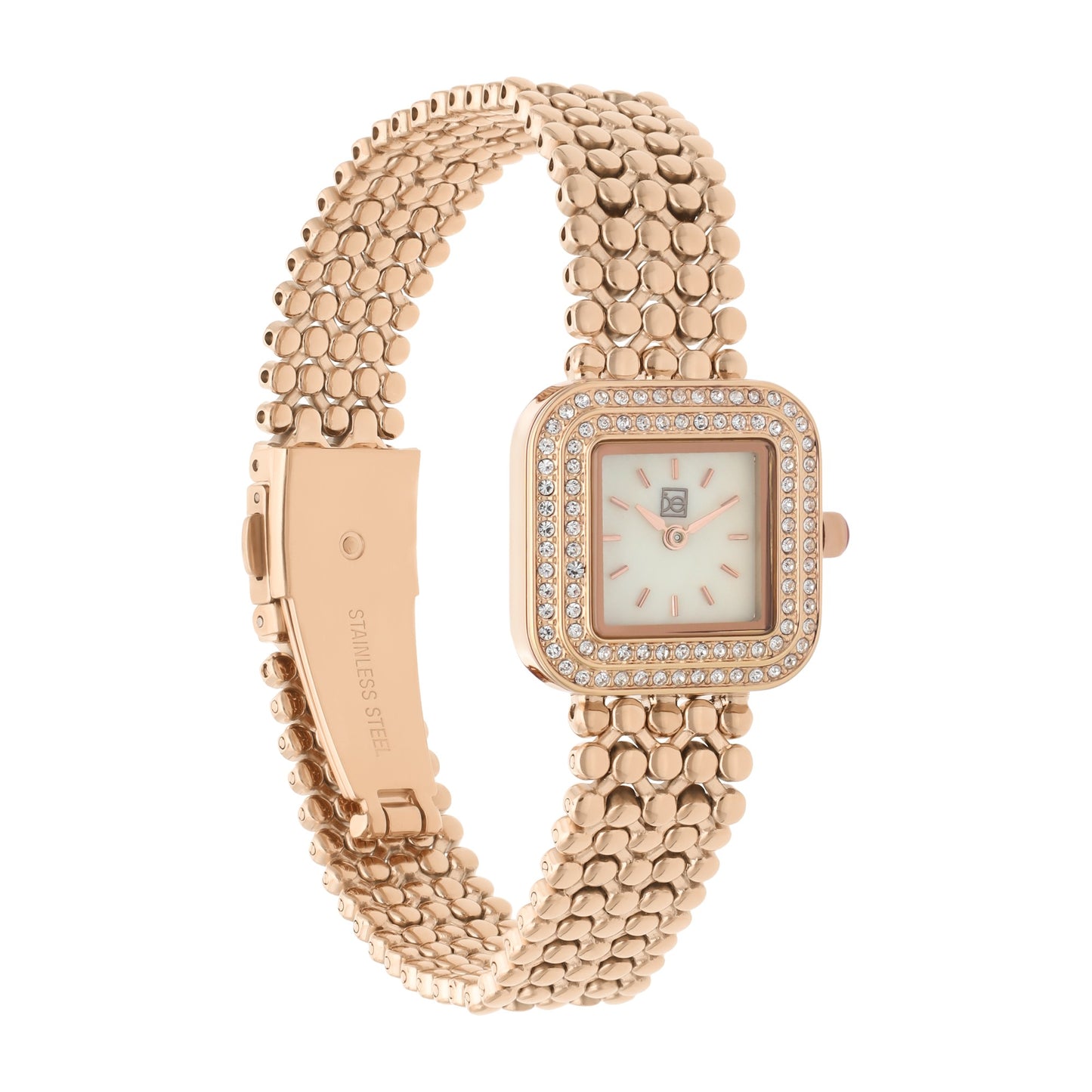 Reloj Cloe Análogo para Dama con Doble Pedrería en Bisel y Extensible de Acero Inoxidable OE2543