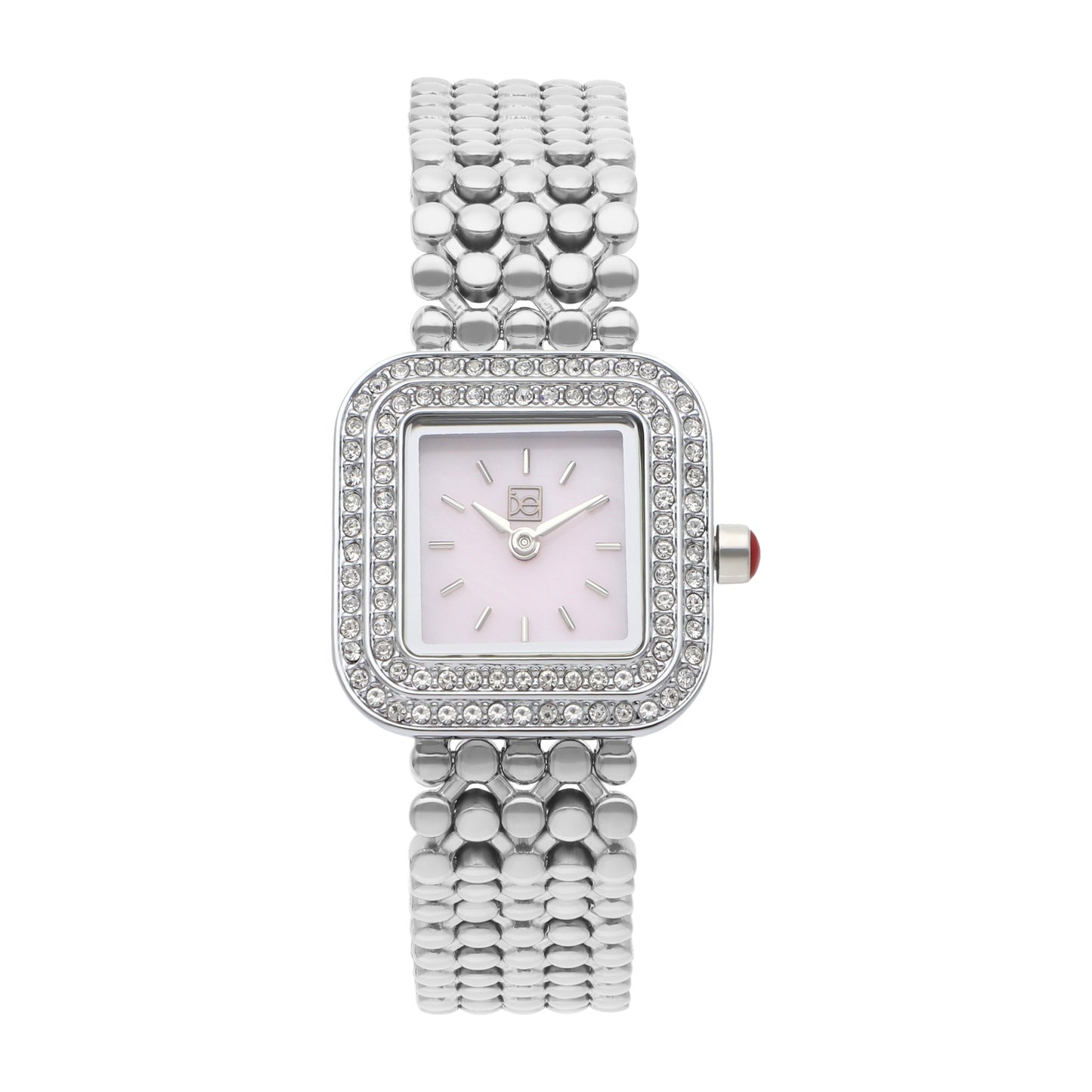 Reloj Cloe Análogo para Dama con Doble Pedrería en Bisel y Extensible de Acero Inoxidable OE2543