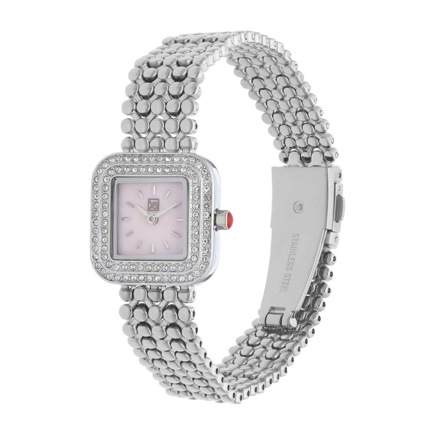 Reloj Cloe Análogo para Dama con Doble Pedrería en Bisel y Extensible de Acero Inoxidable OE2543