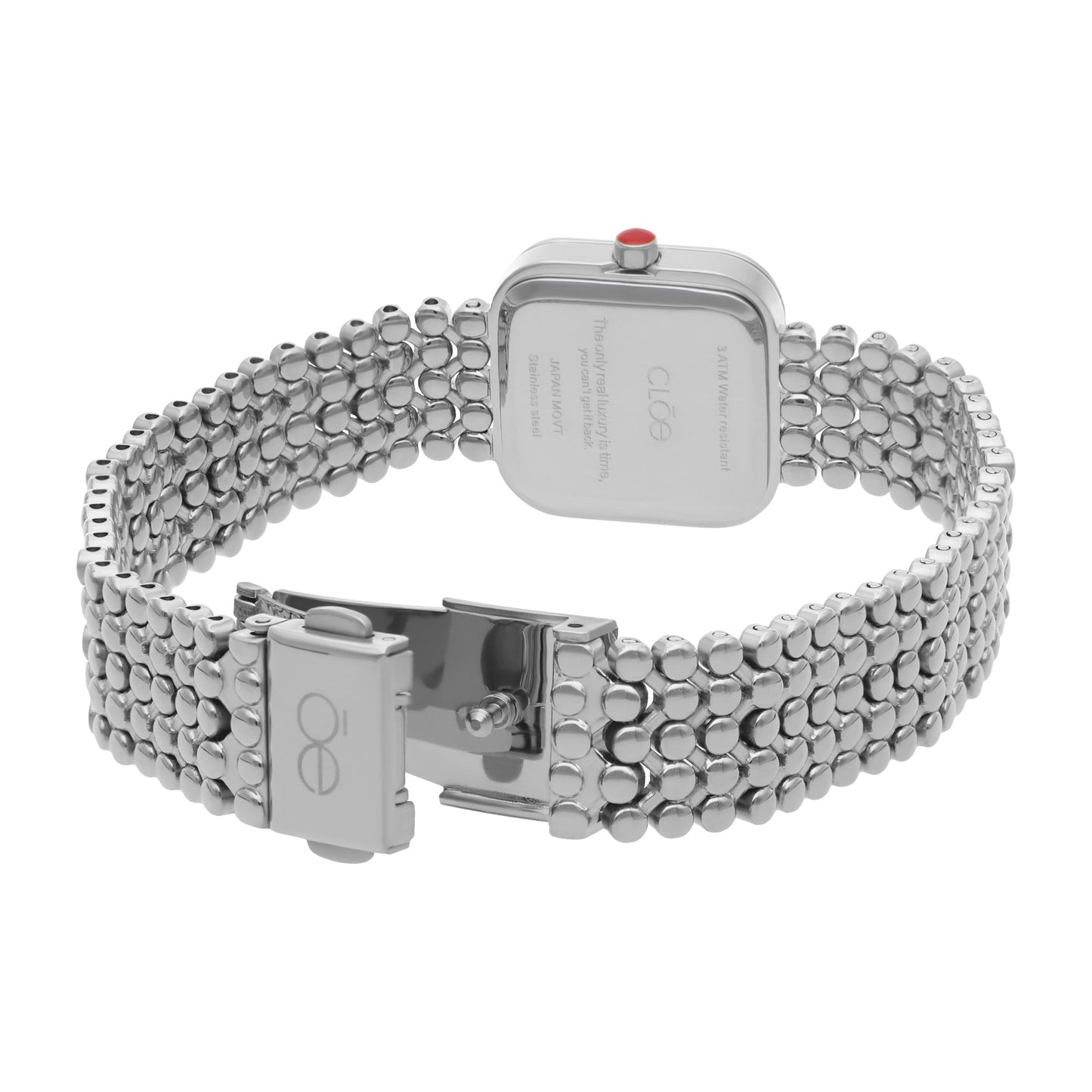 Reloj Cloe Análogo para Dama con Doble Pedrería en Bisel y Extensible de Acero Inoxidable OE2543