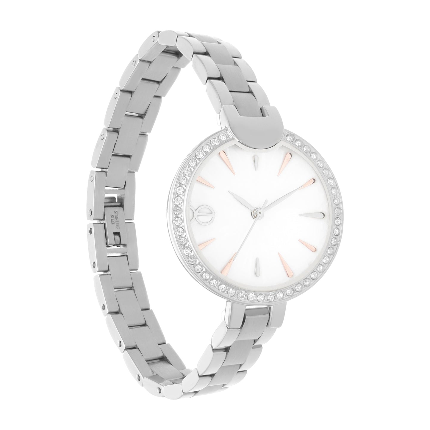 Reloj Cloe Análogo para Dama con Carátula con Acabado de Madre Perla y Extensible de Acero Inoxidable OE2545