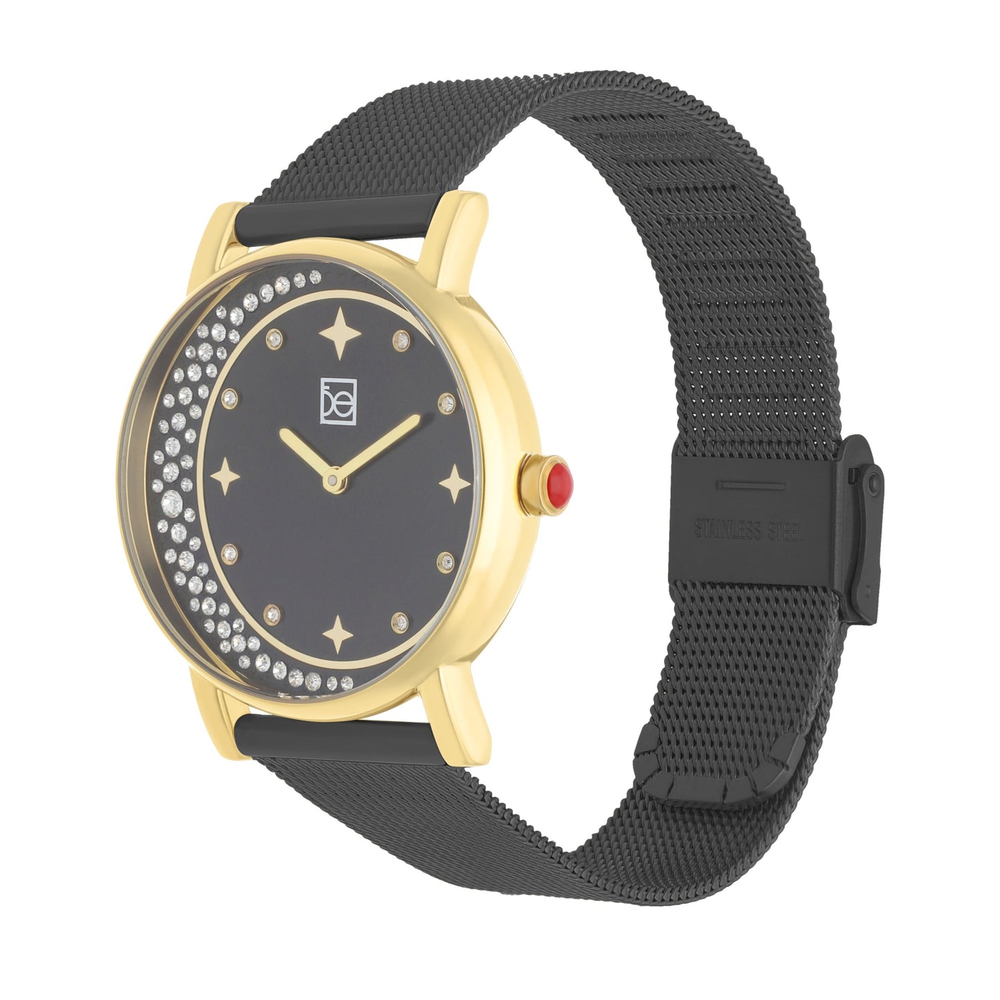 Reloj Cloe Análogo para Dama con Pedrería en Forma de Luna y Extensible de Mesh OE2552