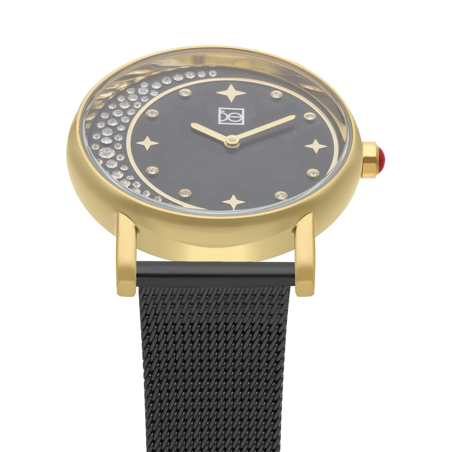 Reloj Cloe Análogo para Dama con Pedrería en Forma de Luna y Extensible de Mesh OE2552