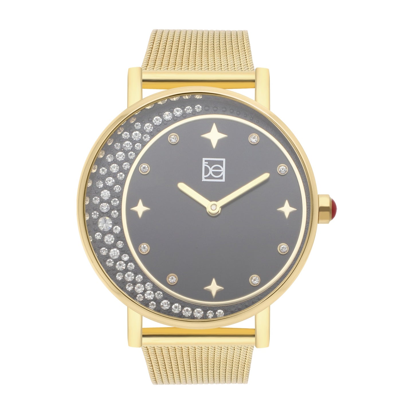 Reloj Cloe Análogo para Dama con Pedrería en Forma de Luna y Extensible de Mesh OE2552