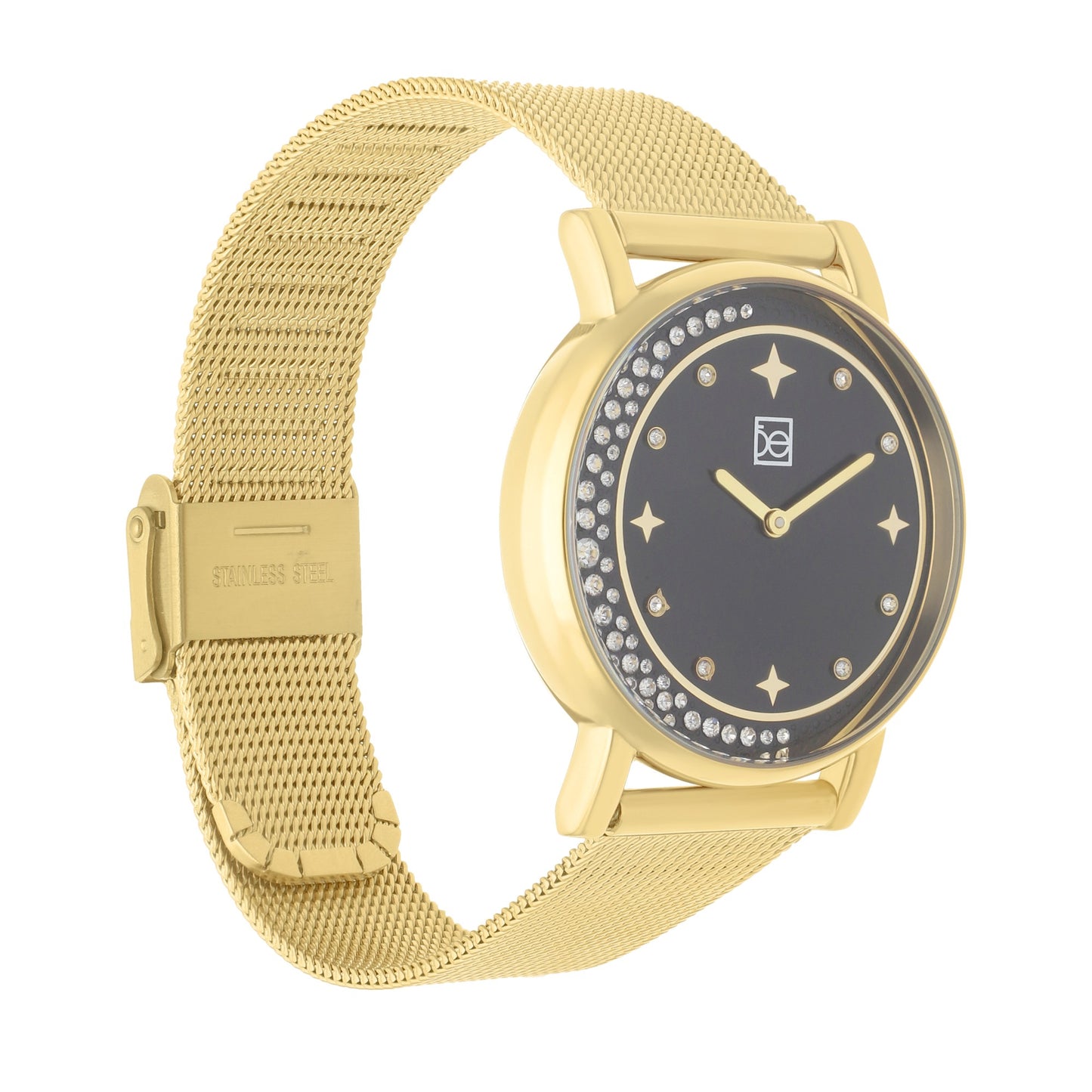 Reloj Cloe Análogo para Dama con Pedrería en Forma de Luna y Extensible de Mesh OE2552