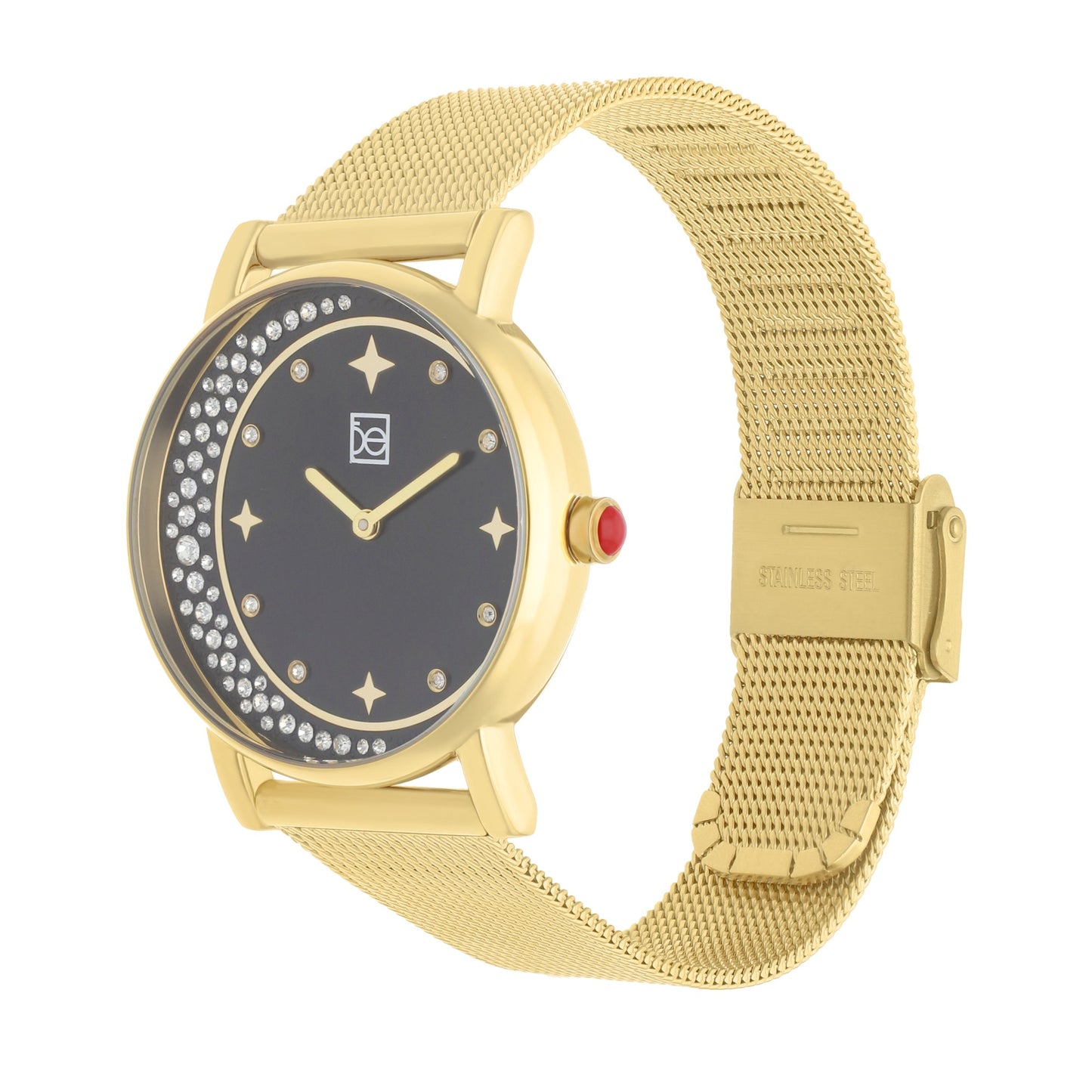 Reloj Cloe Análogo para Dama con Pedrería en Forma de Luna y Extensible de Mesh OE2552