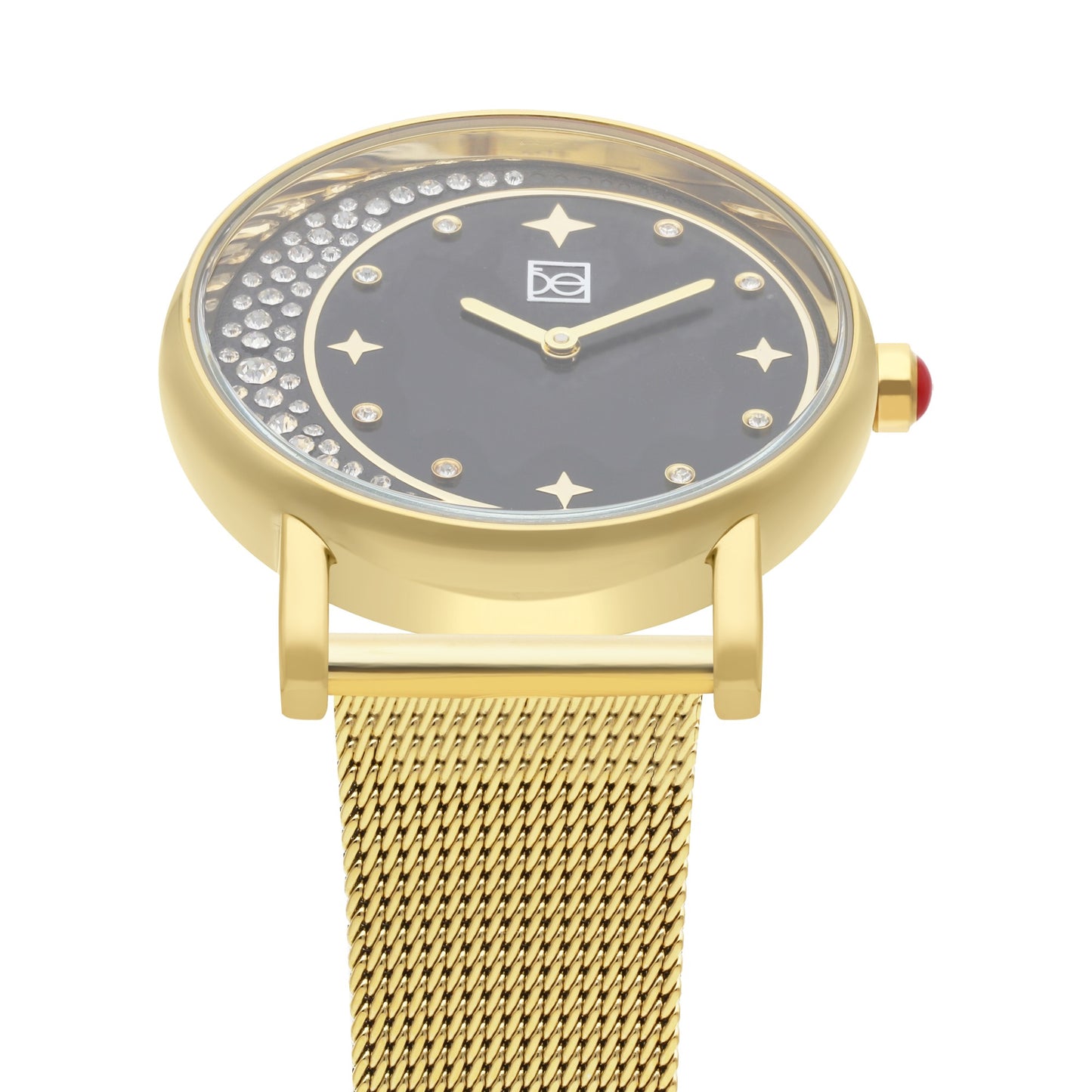 Reloj Cloe Análogo para Dama con Pedrería en Forma de Luna y Extensible de Mesh OE2552
