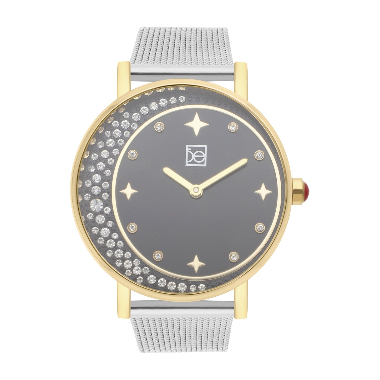 Reloj Cloe Análogo para Dama con Pedrería en Forma de Luna y Extensible de Mesh OE2552