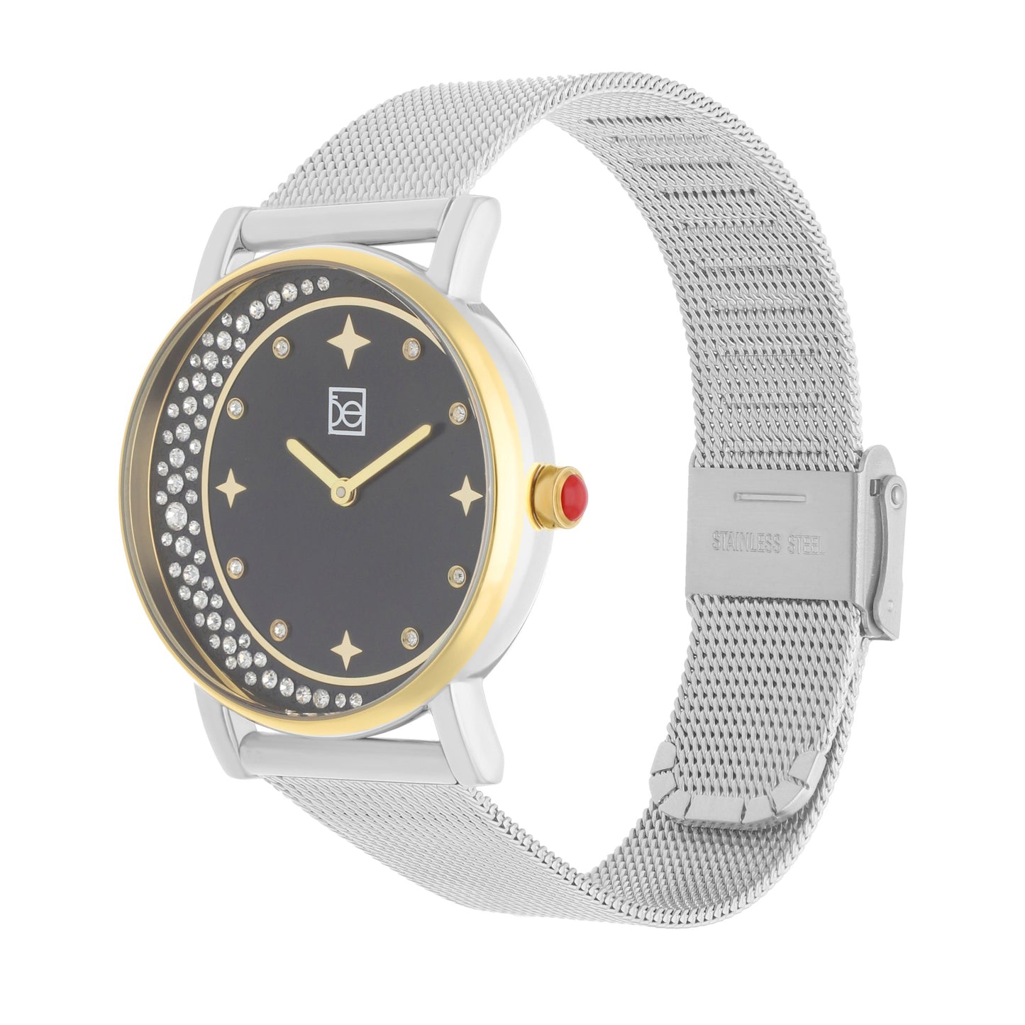 Reloj Cloe Análogo para Dama con Pedrería en Forma de Luna y Extensible de Mesh OE2552