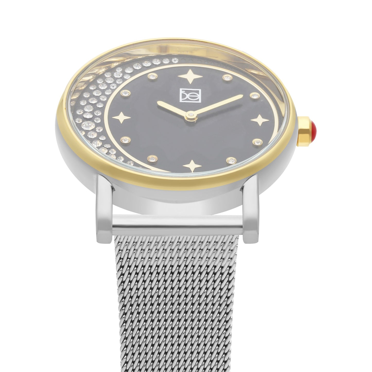 Reloj Cloe Análogo para Dama con Pedrería en Forma de Luna y Extensible de Mesh OE2552