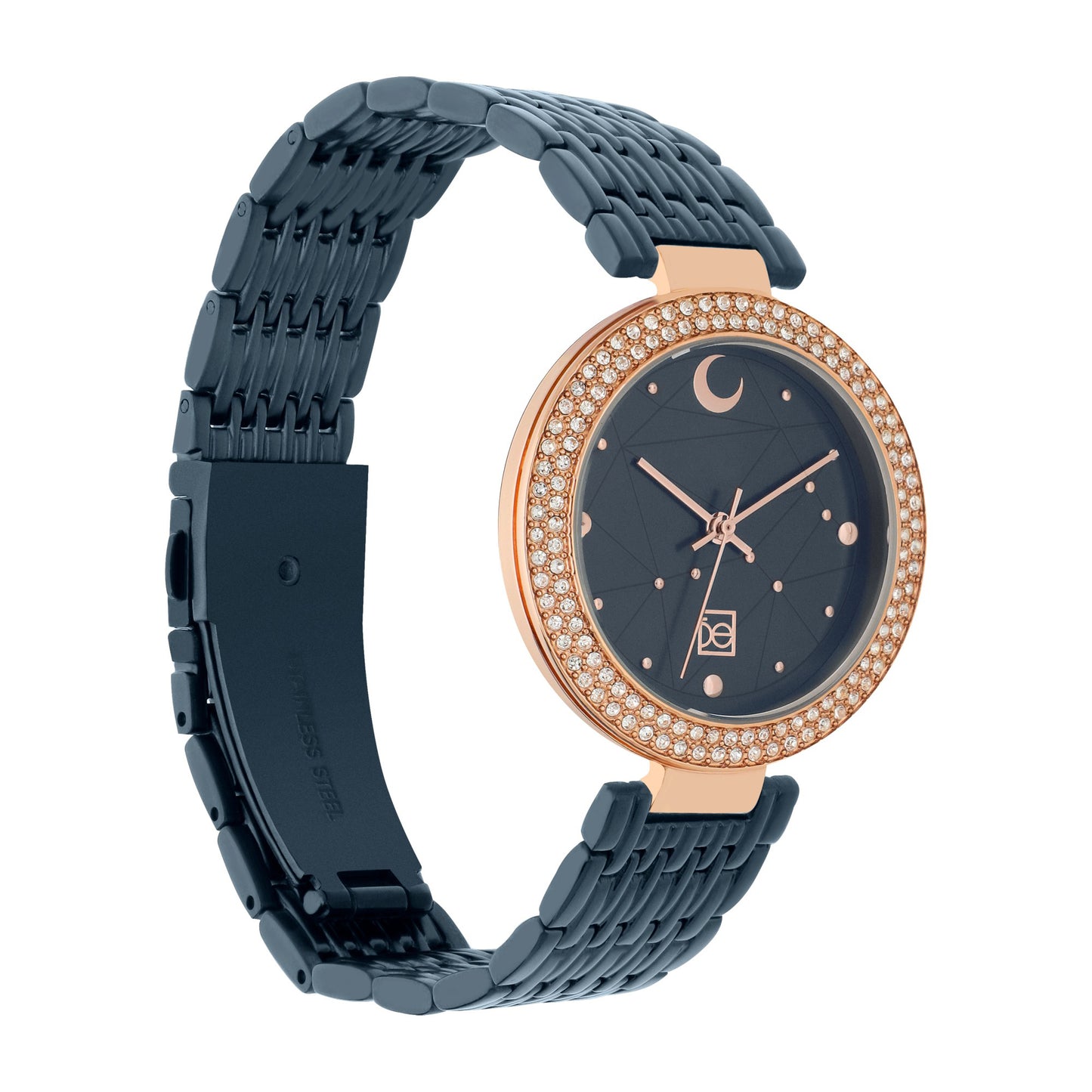 Reloj Cloe Análogo para Dama con Indicador en Forma de Luna y Extensible de Acero Inoxidable OE2555