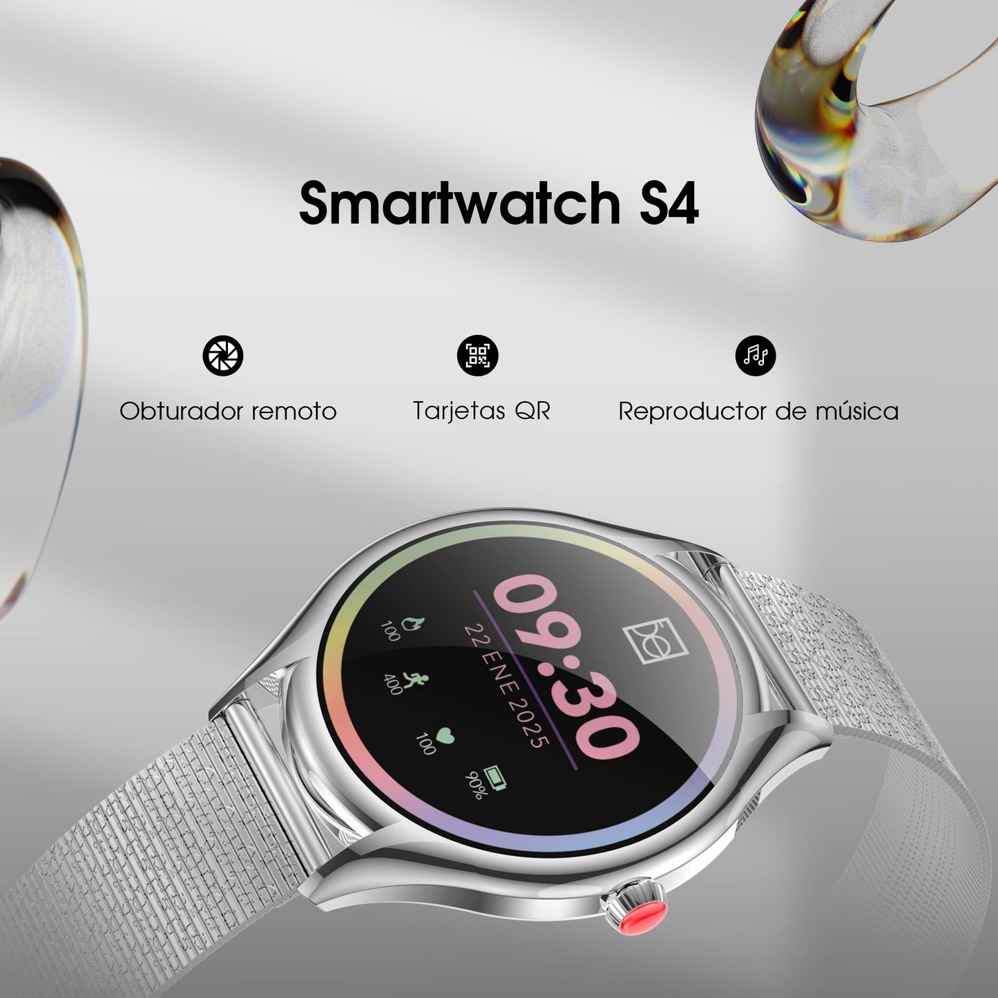 Smartwatch Cloe S4 para Dama con Pantalla Amoled y Extensible de Acero Inoxidable Liso OE2560