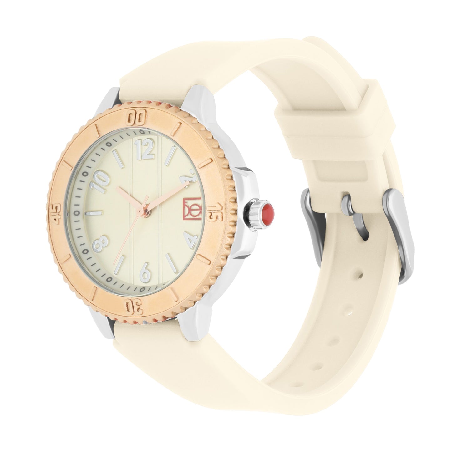 Reloj Cloe Análogo para Dama con Bisel con Simulador y Correa de Silicón