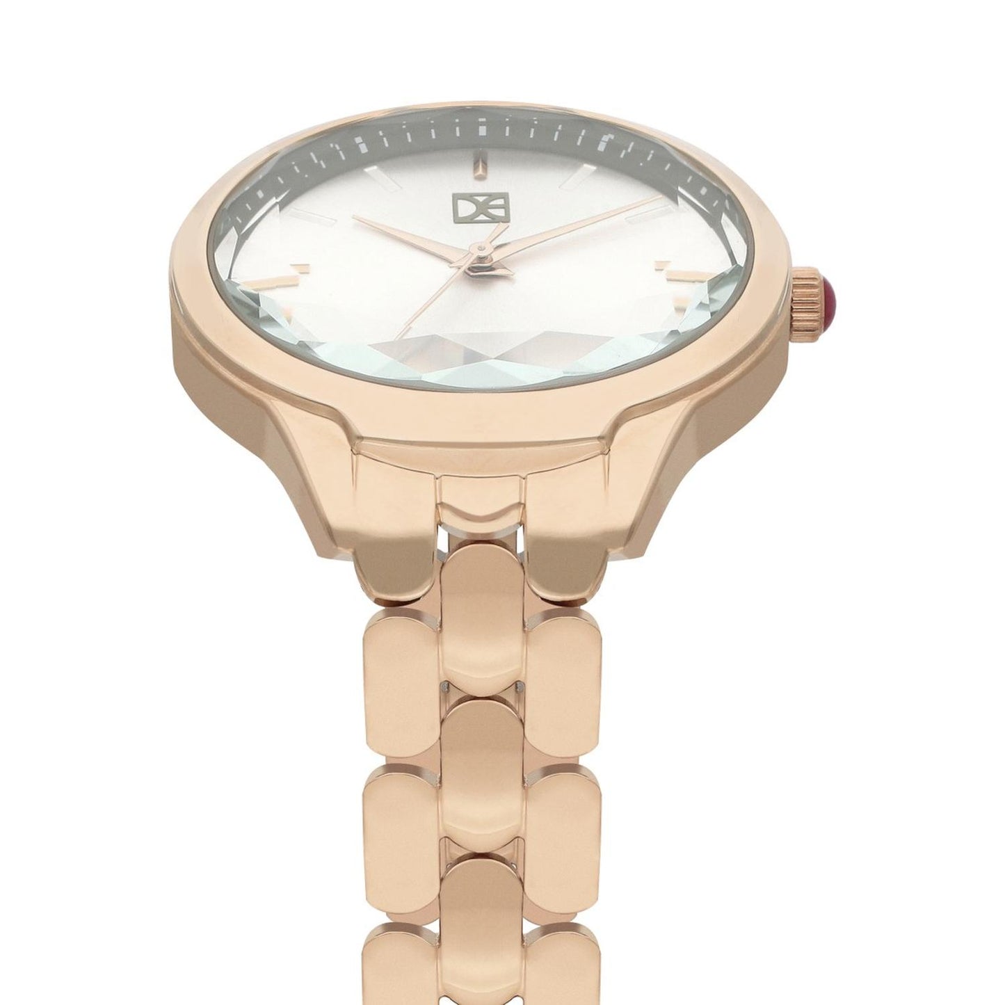 Reloj Analogo para Dama con Cristal Facetado, de Acero Inoxidable Color Plateado OE2439