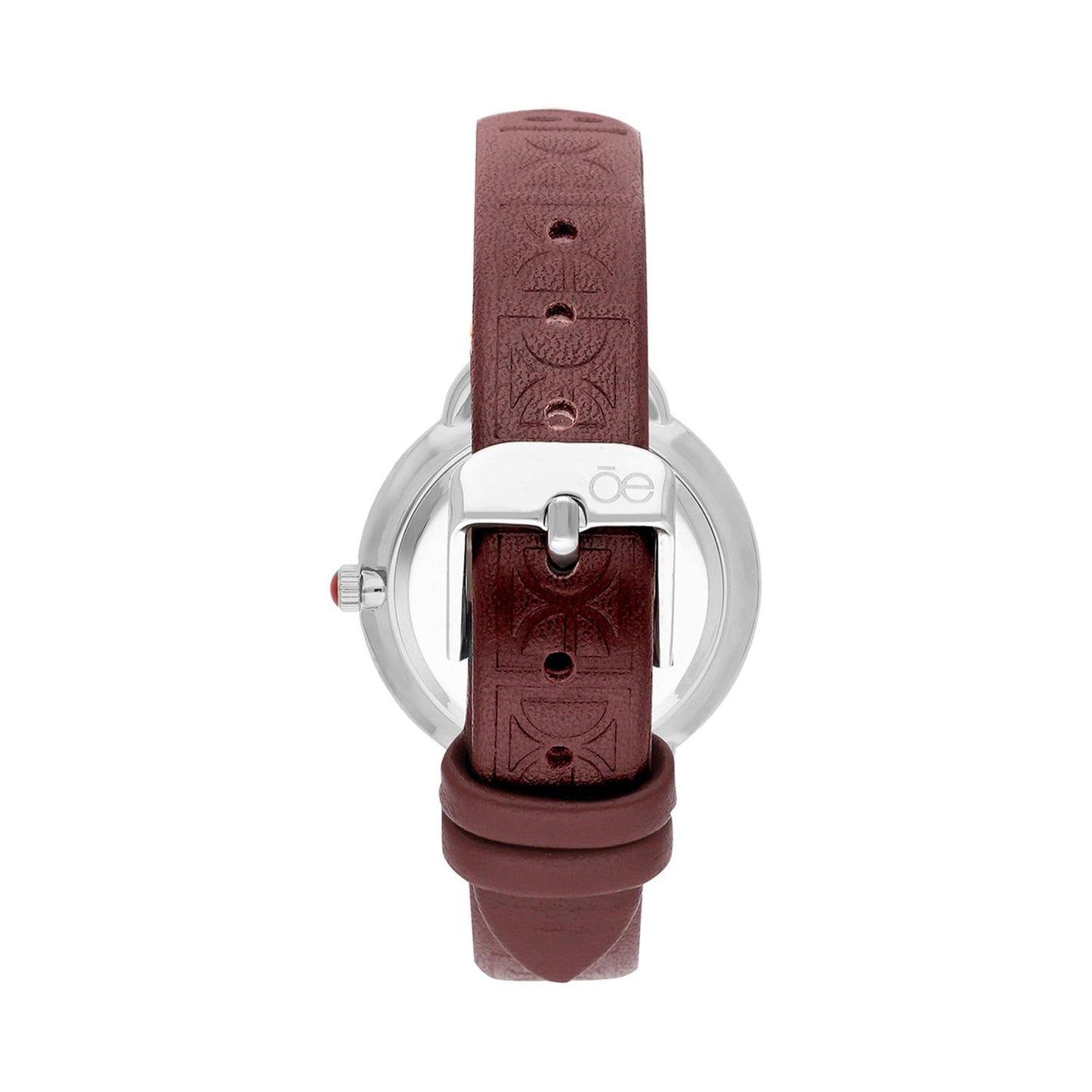 Reloj Análogo Cloe para Dama con Pedrería en Indicadores, Bisel Color Plateado y Correa de Tactopiel OE2437