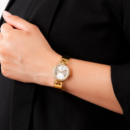 Reloj Cloe Análogo para Dama con Pedrería en Bisel y Extensible de Acero Inoxidable OE2533