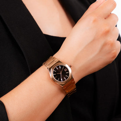 Reloj Cloe Análogo para Dama con Bisel Hexagonal y Extensible de Acero Inoxidable OE2536