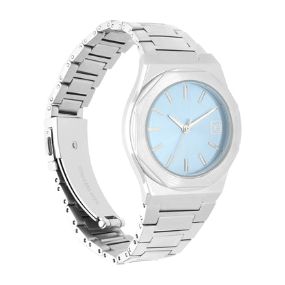 Reloj Cloe Análogo para Dama con Bisel Hexagonal y Extensible de Acero Inoxidable OE2536