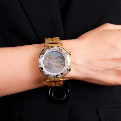 Reloj Cloe Digital para Dama con Bisel Tipo Mármol y Extensible de Acero Inoxidable OE2537