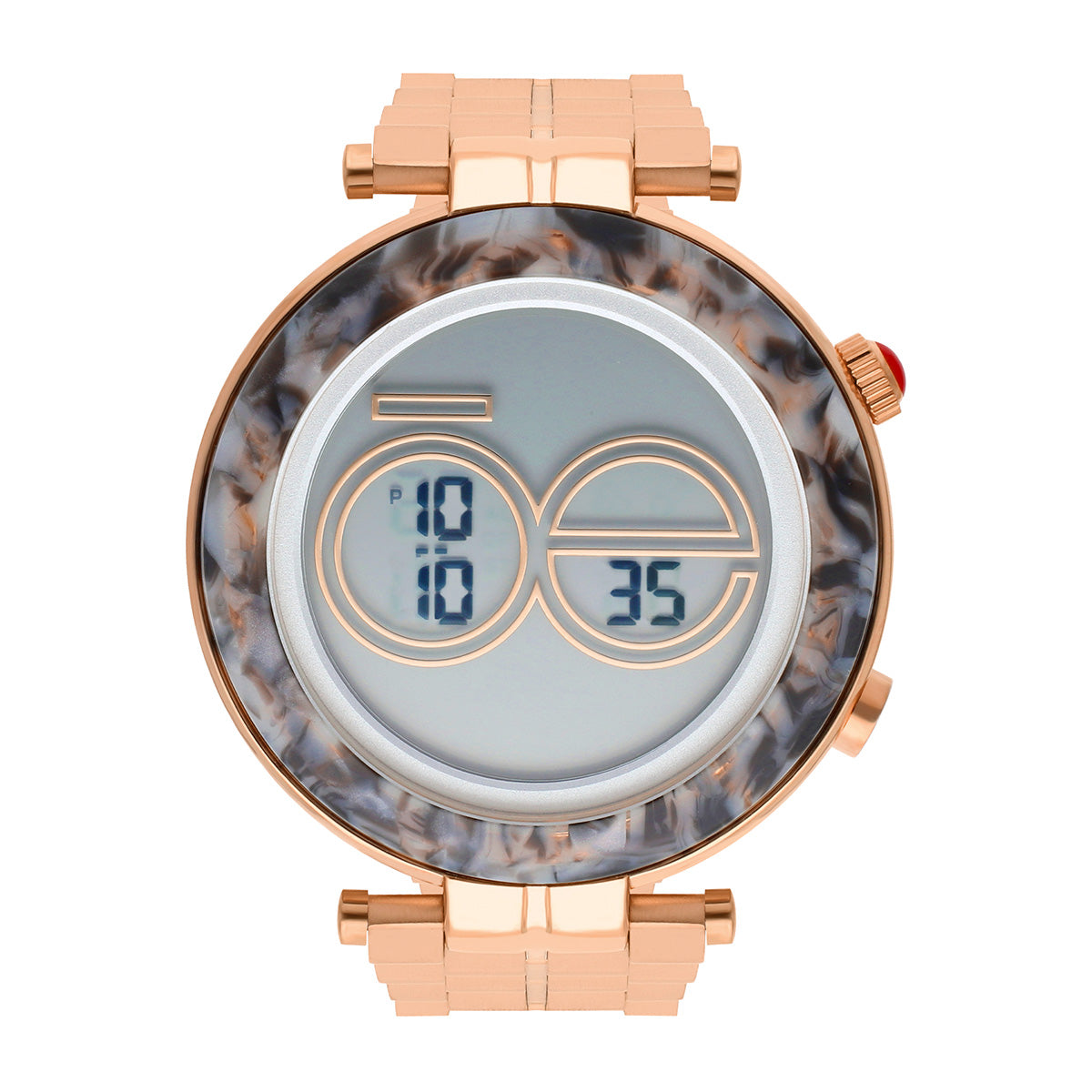 Reloj Cloe Digital para Dama con Bisel Tipo Mármol y Extensible de Acero Inoxidable OE2537