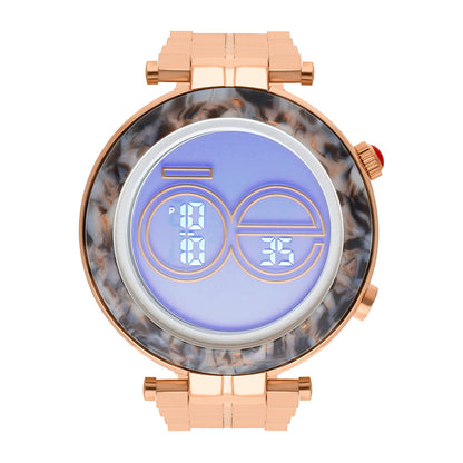 Reloj Cloe Digital para Dama con Bisel Tipo Mármol y Extensible de Acero Inoxidable OE2537