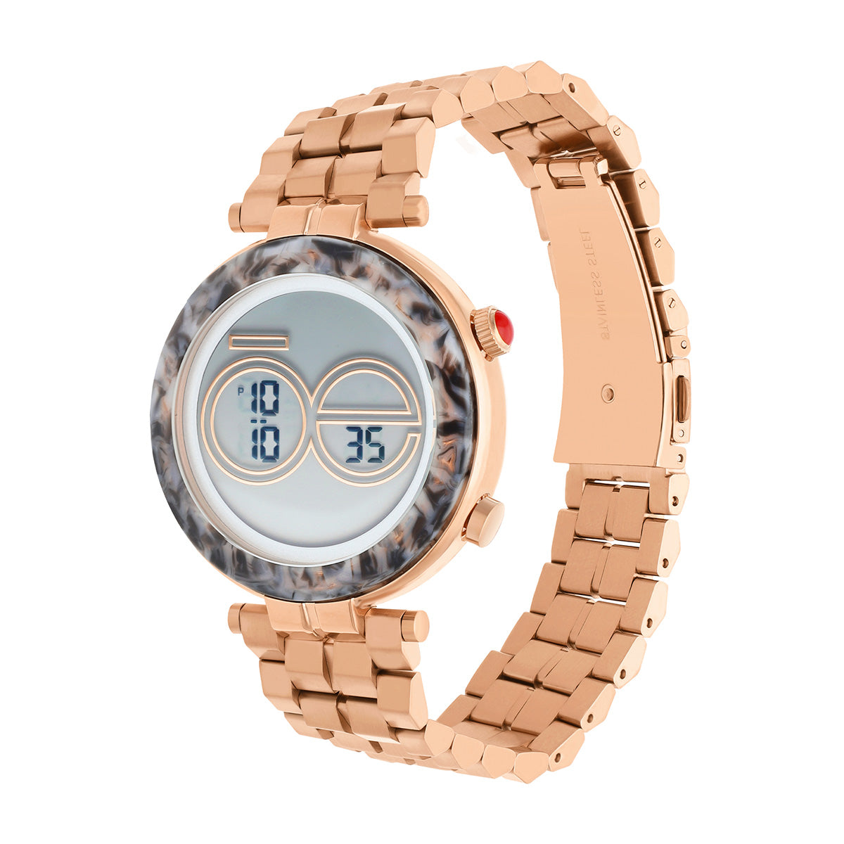 Reloj Cloe Digital para Dama con Bisel Tipo Mármol y Extensible de Acero Inoxidable OE2537